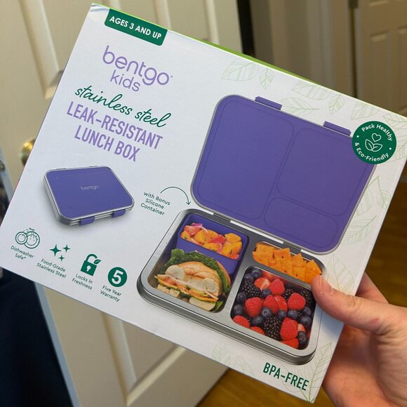 Bentgo Kids Stainless Steel Leak-Resistant Lunch Box 3-Compartments Purple - Picture 1 of 2